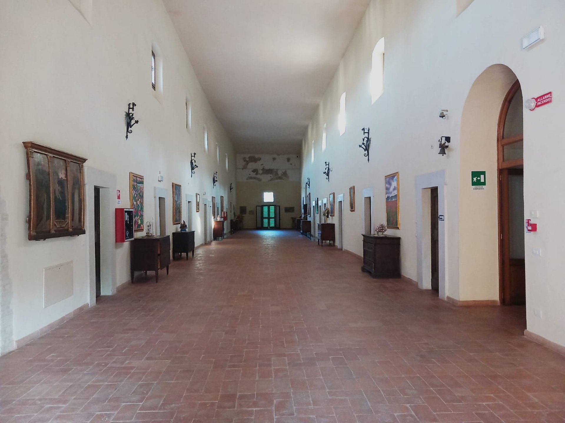 The long historic interior corridor of the abbey
