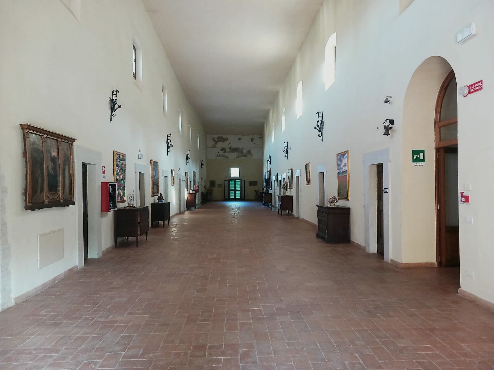 The long corridor inside Abbazia San Pietro