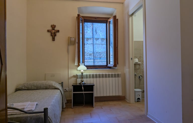 A simple single room with a private shower room