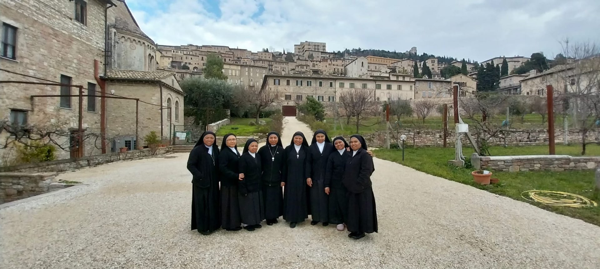 The Sacramentine Sisters together in the grounds of the abbey